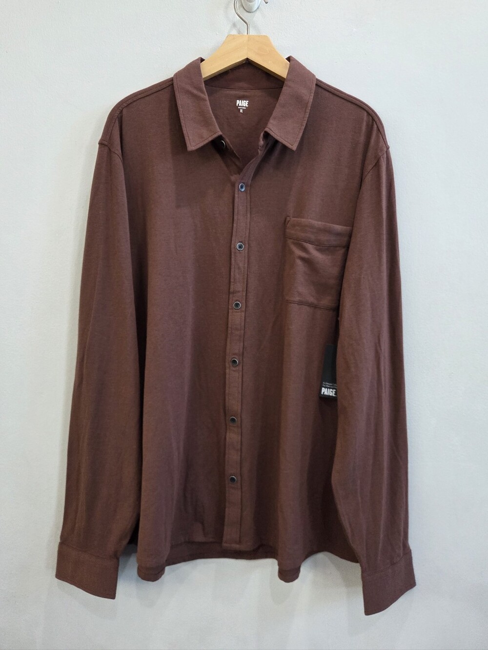 PAIGE Stockton Button Up Long Sleeve Shirt Stretch Brown Ruby Rum Men's Size XL